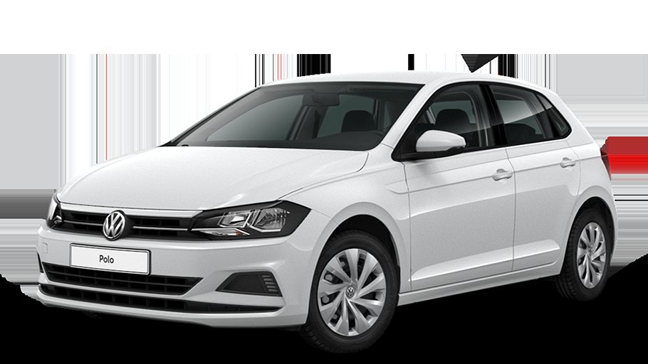 Volkswagen Polo branco em vista dianteira lateral sobre fundo branco